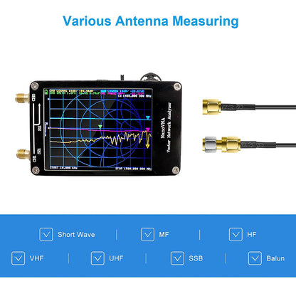 Analizor vectorial de retea mini, banda 50KHz-900MHz, ecran tactil LCD 2,8 inci, antena HF VHF UHF