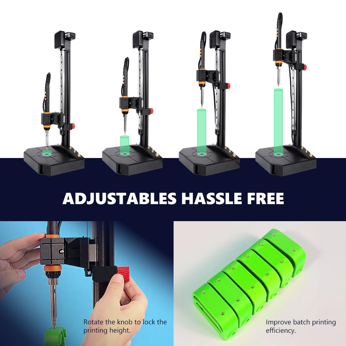 Instrument profesional de insertie termica PRO Heat Set 90W, kit complet topire insertii filetate, ghidaj liniar 210 mm, suport reglabil pe inaltime, afisaj digital 180-500°C, set 30 insertii M3 + 6 varfuri M2-M8, pentru imprimare 3D PLA/ABS/PETG