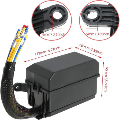 Set cutie relee si sigurante auto 12V, cu 5 releee JD1914 40A cu 5 pini, 1 releu RTT7121 cu 4 pini si 6 sigurante auto, cutie impermeabila, impotriva prafului, rezistenta la caldura, Gebildet