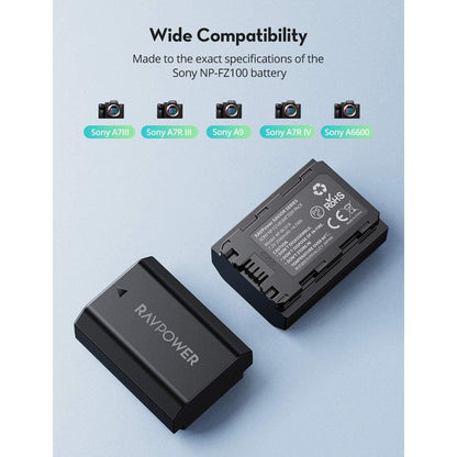 Set 2 acumulatori 2040 mAh NP-FZ100, baterie + incarcator pentru Sony Alpha 9, A9, Alpha 9R, A9R, Alpha 9S, A7RIII, A7R3, a7 III (versiune actualizata, fara mesaj de eroare)