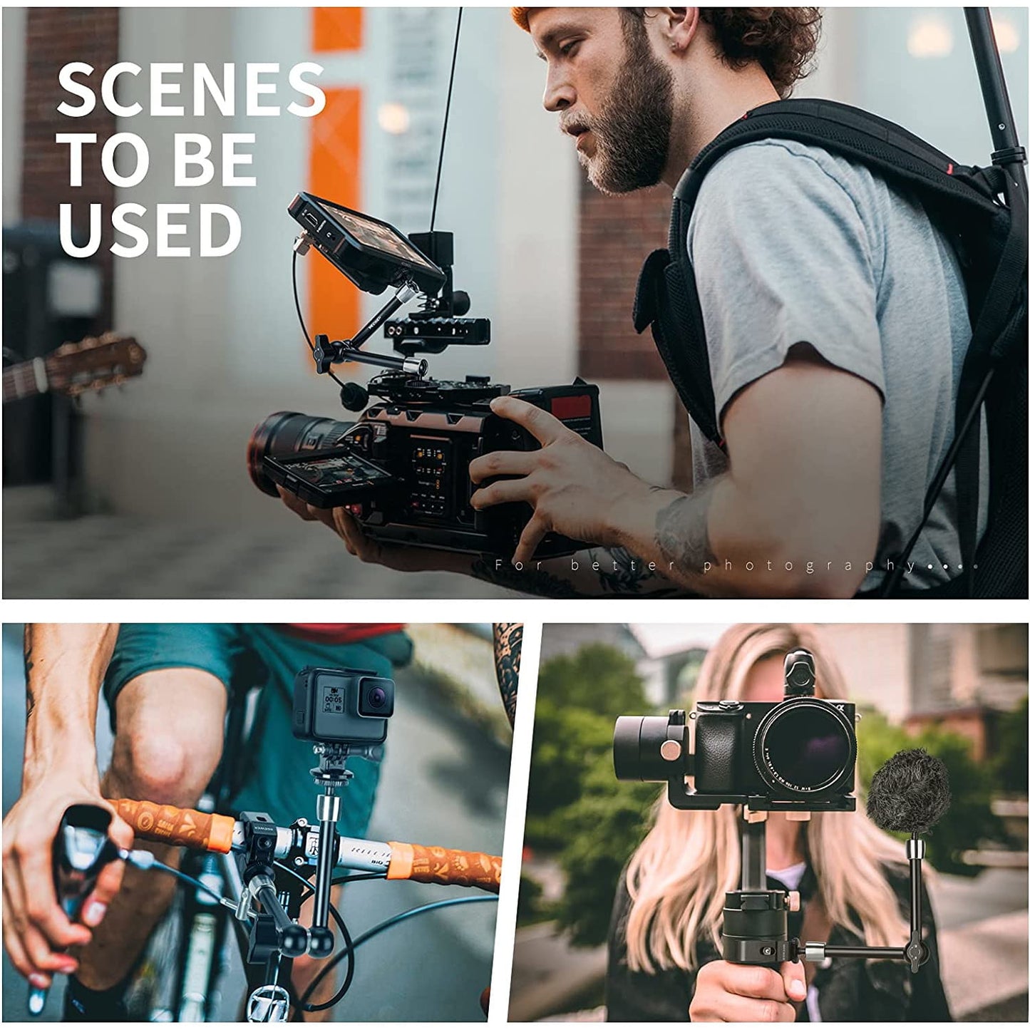 Set brat articulat 11 inch Magic Arm si clema Super Clamp cu filet de 1/4 inch si 3/8 inch, sarcina maxima 2 kg, pentru monitor camera video, lumina LED, Ring Light