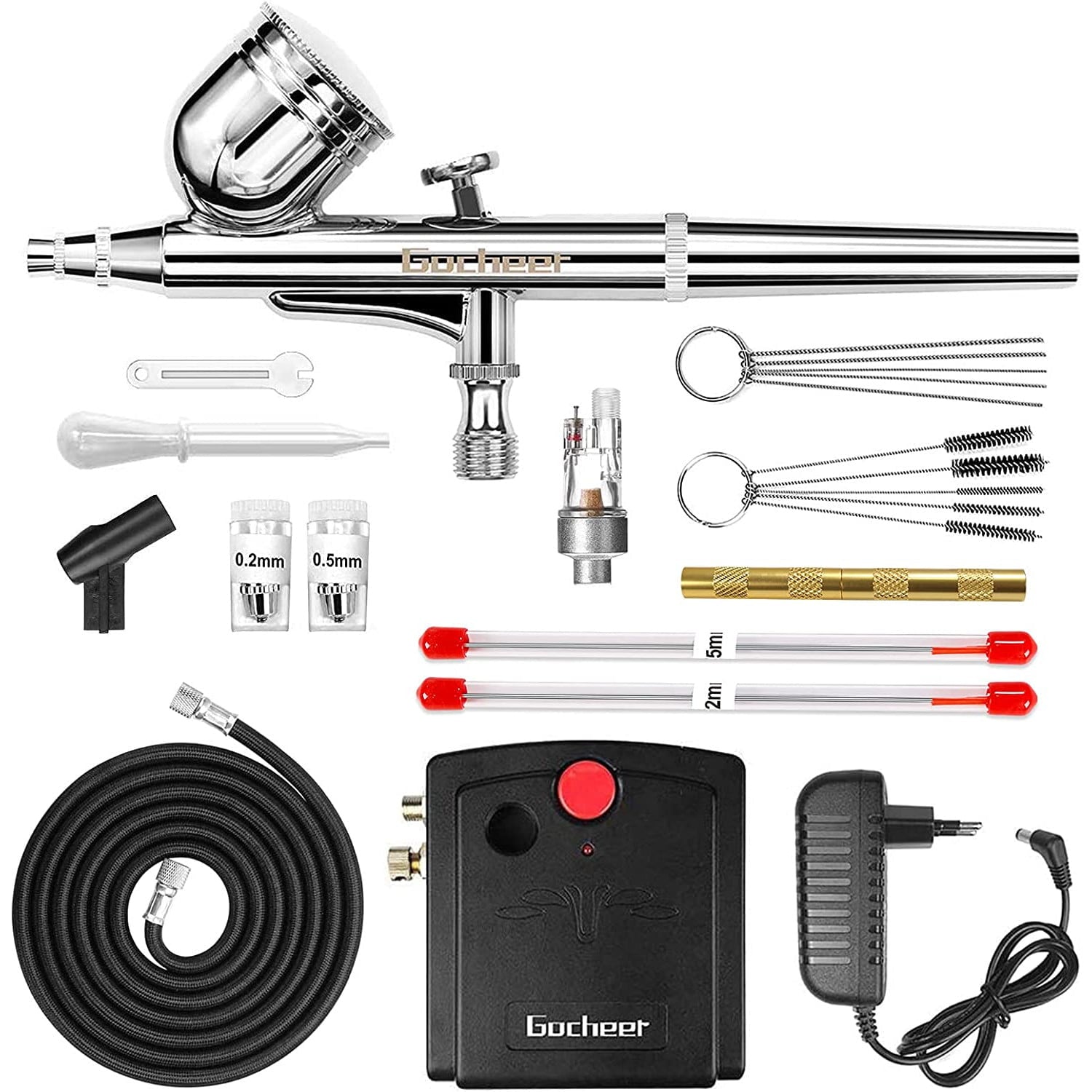 Kit Mini Compresor Aerograf, airbrush cu duza de 0.3 mm, tije de curatare, filtru aer, pentru Manichiura, Pictura corp, Tatuaj semipermanent, Ornare torturi