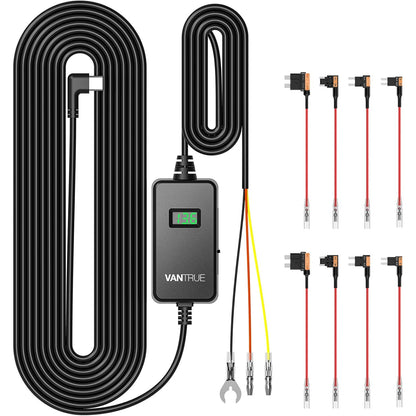 Kit cablu USB-C pentru camera de bord VanTrue, alimentare fixa hardwire 12V/24V la 5V, mod parcare 24/7, protectie la descarcare baterie, afisaj tensiune in timp real, compatibil dashcam si GPS