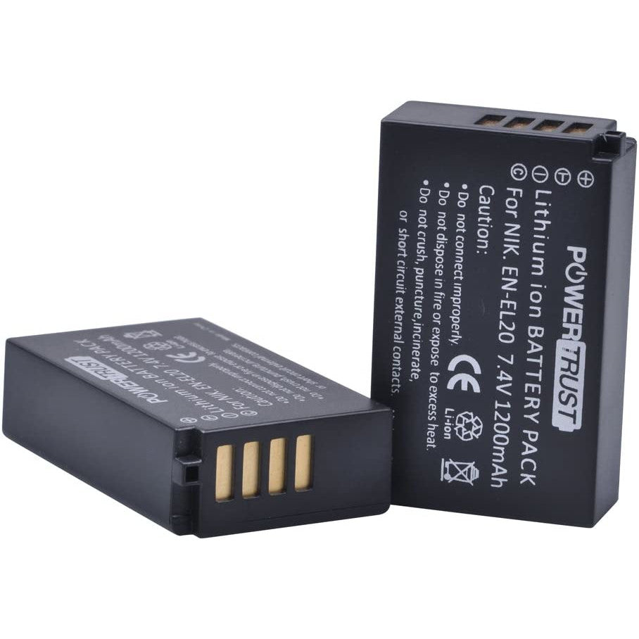 Set 2 acumulatori EN-EL20 EN-EL20 1200 mAh PowerTrust cu incarcator cu display LCD pentru Nikon EN EL20, Coolpix A 1 AW1, 1 J1, 1 J2, 1 J3, 1 S1, 1 V3