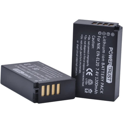 Set 2 acumulatori EN-EL20 EN-EL20 1200 mAh PowerTrust cu incarcator cu display LCD pentru Nikon EN EL20, Coolpix A 1 AW1, 1 J1, 1 J2, 1 J3, 1 S1, 1 V3