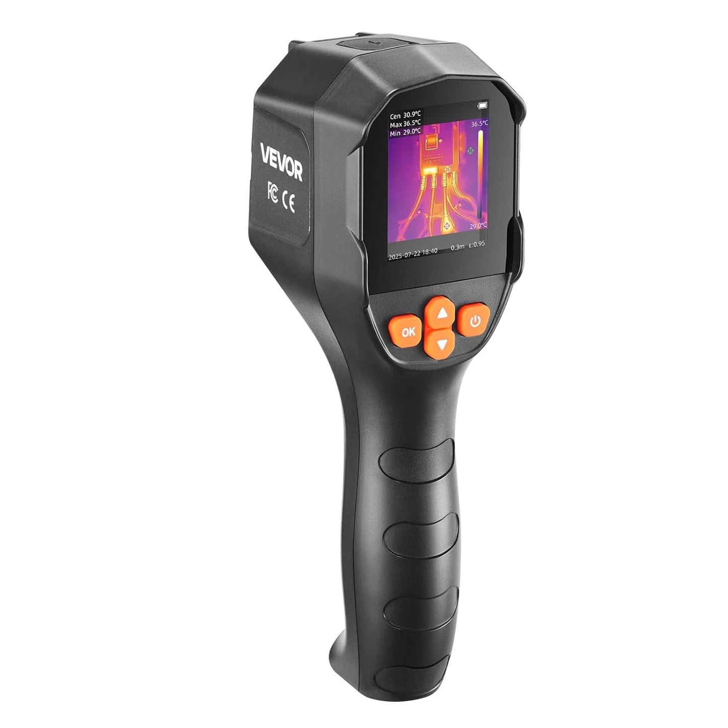 Camera termoviziune VEVOR, TISR 240x180, IR 96x96, camera 2MP, 25Hz, -20°C pana la 550°C, lanterna LED, IP54, 8GB, USB, pentru HVAC, electricieni si inspectii industriale