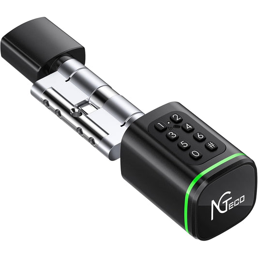 Butuc incuietoare smart, cilindru ajustabil cu cod de acces, aplicatie dedicata, card IC si cheie, pentru usi de la 30-90 mm, negru