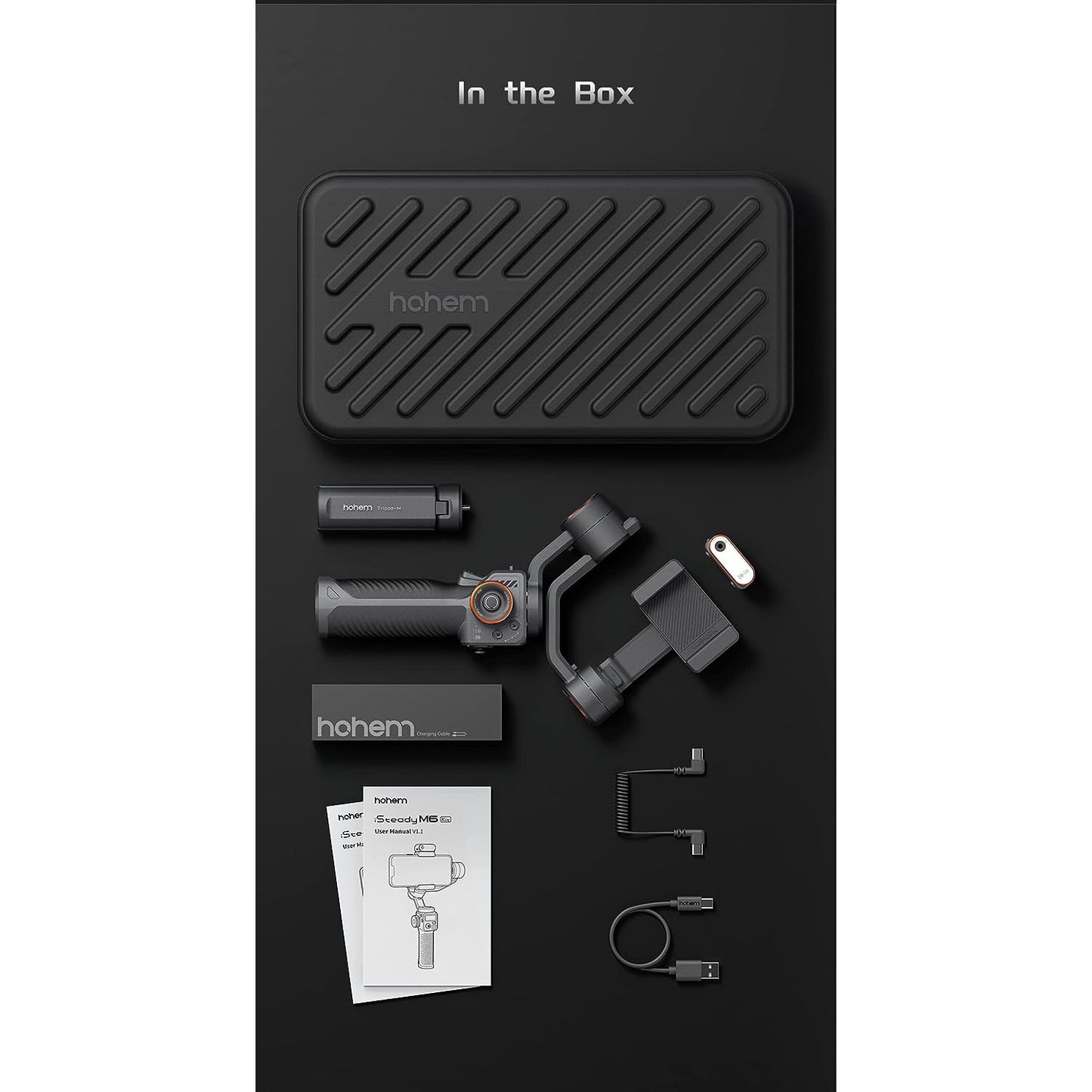 Sistem de stabilizare imagine pentru smartphone, stabilizator gimbal cu 3 axe, display OLED, lumina continua cu senzor AI, mini trepied, incarcare 400 g, Hohem iSteady M6