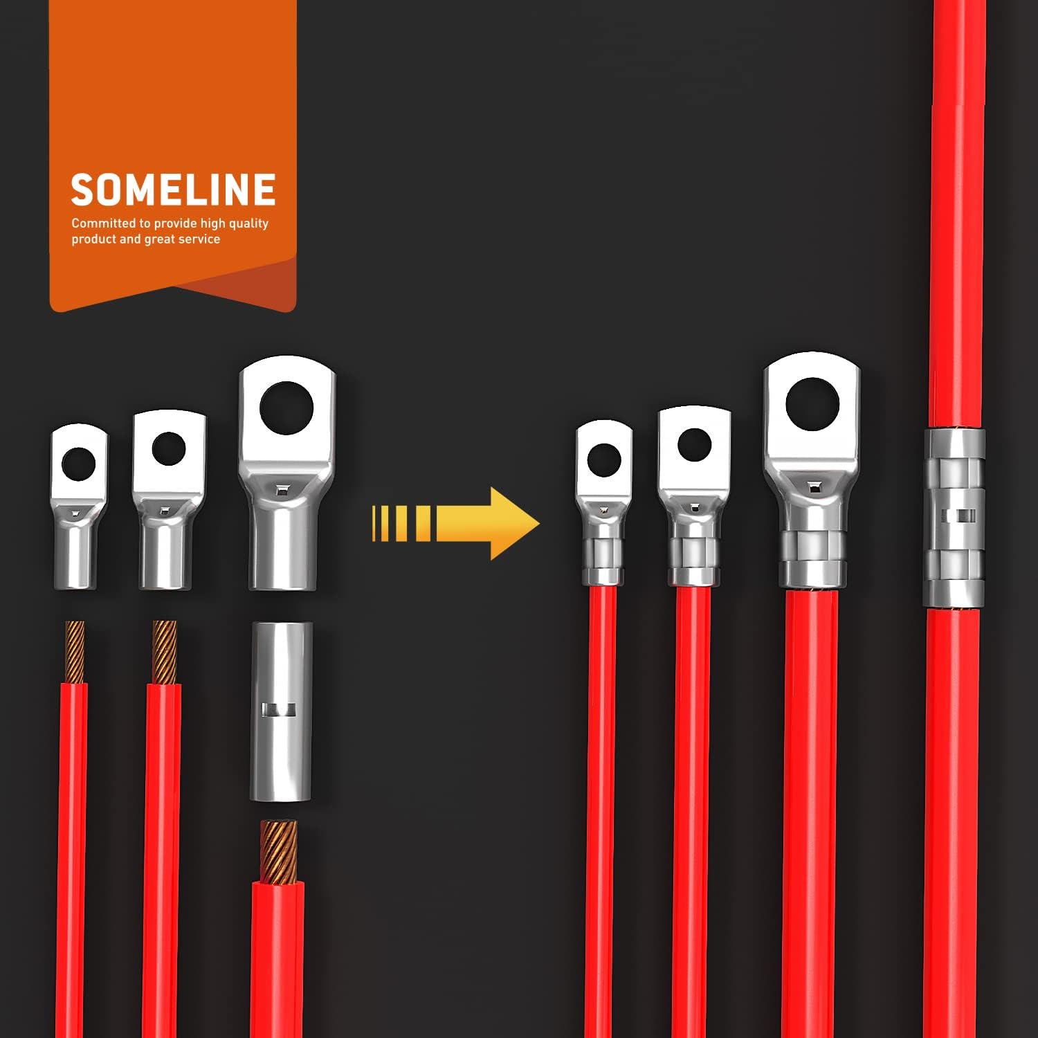 Set cleste de sertizare 6-50 mm² cu 21 bucati terminale 6 mm², 10 mm², 16 mm², 25 mm², 35 mm², 50 mm², Borne de cupru, SOMELINE