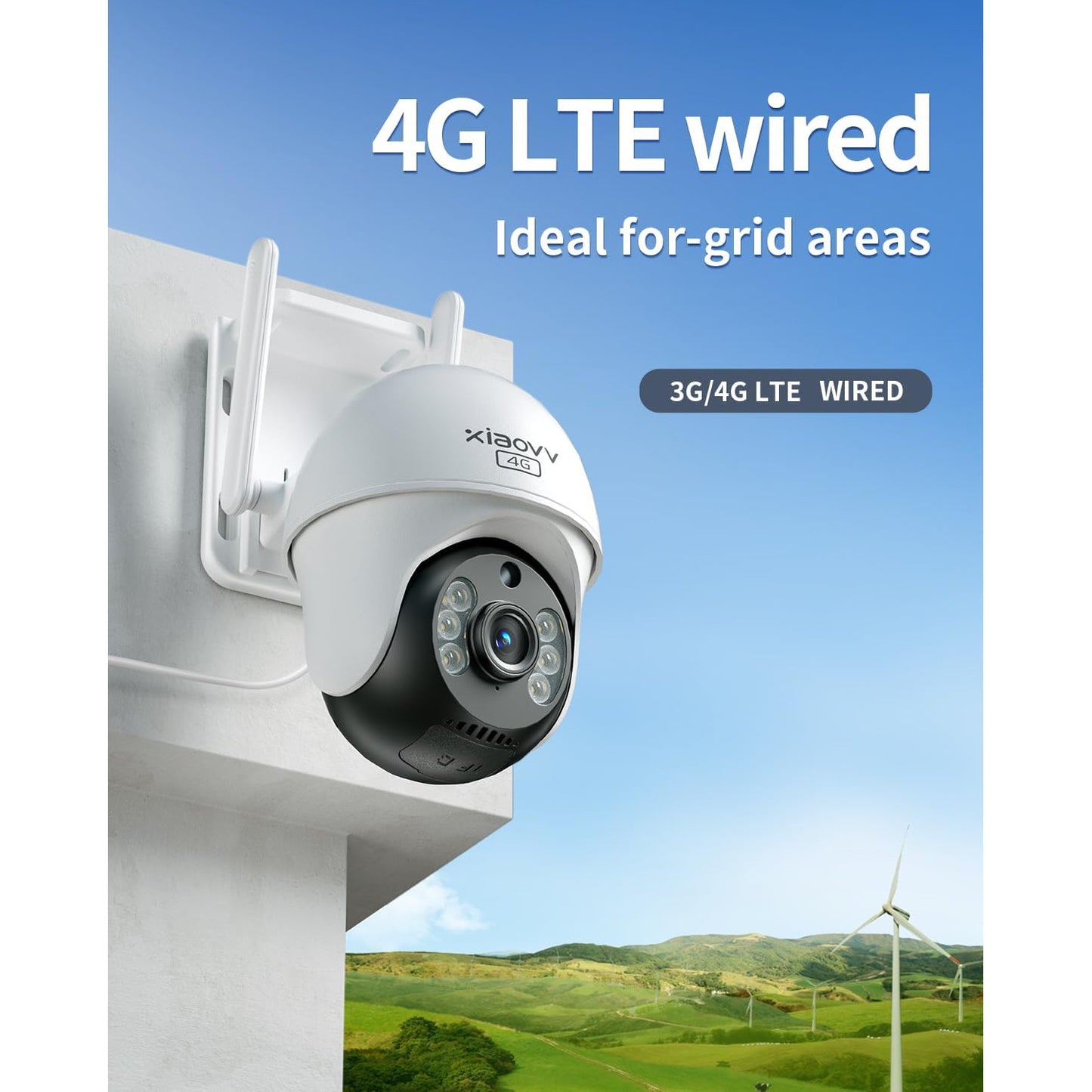 Camera de supraveghere cu SIM 4G LTE, 4 MP, Ultra HD, 360° PTZ, nightvision color, detectare miscare, impermeabila IP65, comunicare bidirectionala, aplicatie dedicata, alba
