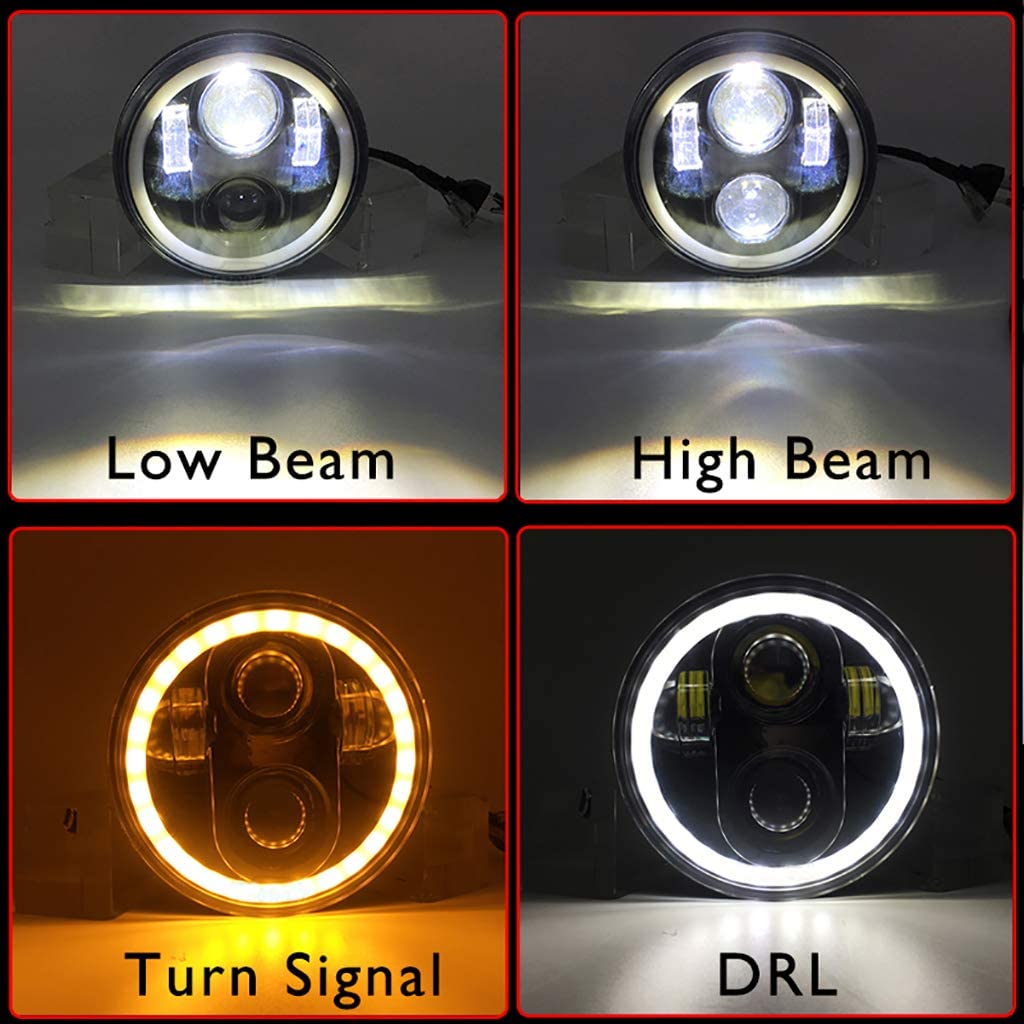 Far pentru motocicleta 60 W, 5.75 inch cu angel eye DRL, 3000 LM, 6500 K, H4, impermeabil IP 67, cu carcasa din aluminiu, compatibil Harley Davidson, Jeep