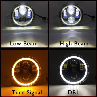 Far pentru motocicleta 60 W, 5.75 inch cu angel eye DRL, 3000 LM, 6500 K, H4, impermeabil IP 67, cu carcasa din aluminiu, compatibil Harley Davidson, Jeep