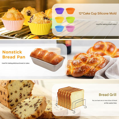 Set 23 accesorii pentru friteuza cu aer cald Philips Airfryer Dual Basket 3000/5000, cu tavi de silicon, forme de prajituri, 2 gratare, forma de vafe, suport paine, clesti