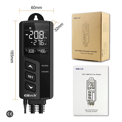 Priza smart cu termostat pe 2 canale, control incalzire si racire, ignifug clasa V0, cu display LCD, alarma de temperatura, plug and play, pentru sera, incubator, acvariu