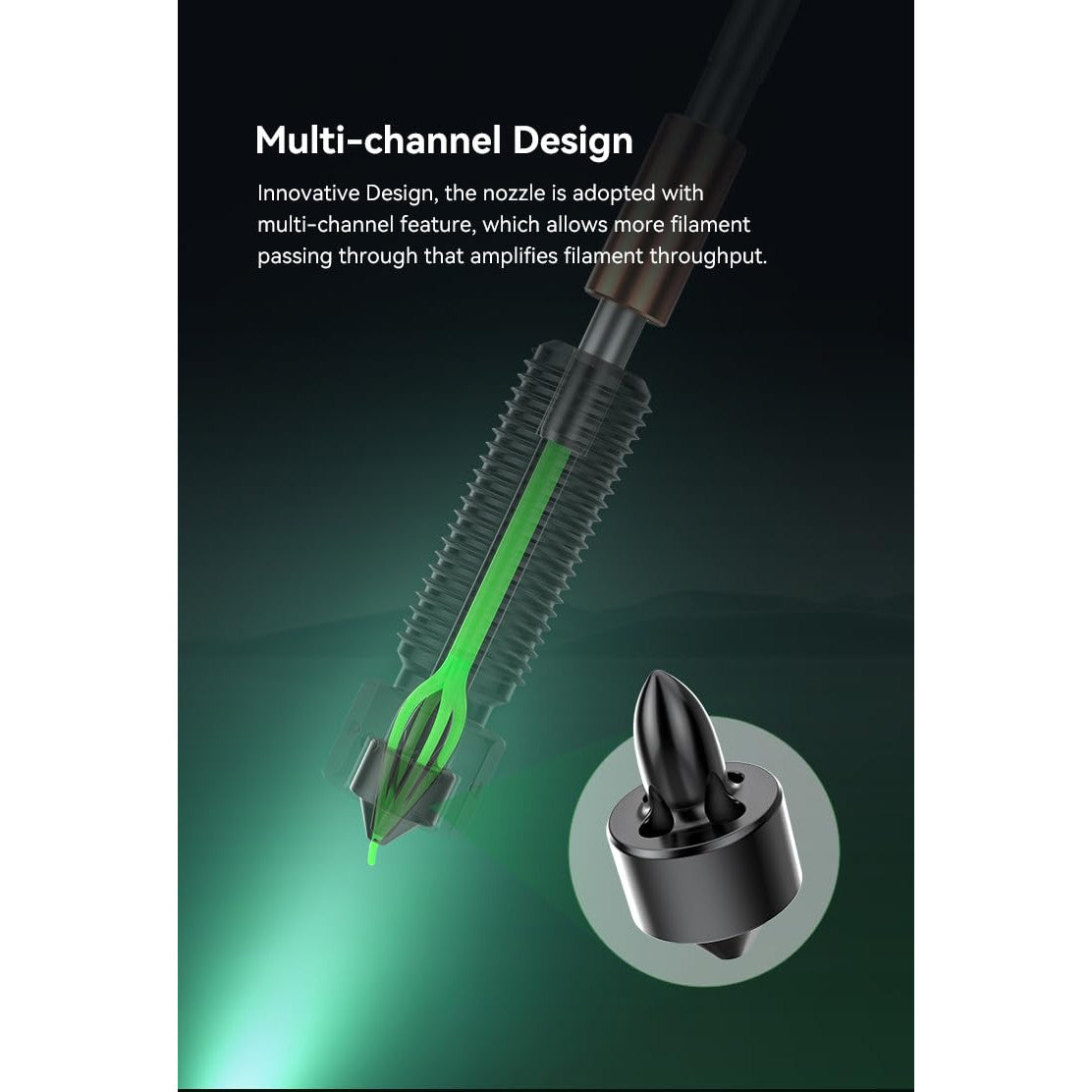 Duza E3D Obsidian 0,6 mm pentru imprimanta 3D Creality K2 – 4 canale High Flow, HeatBreak titan, insertie otel + E3DLC, compatibila abrazive & flex, schimb rapid, performanta stabila
