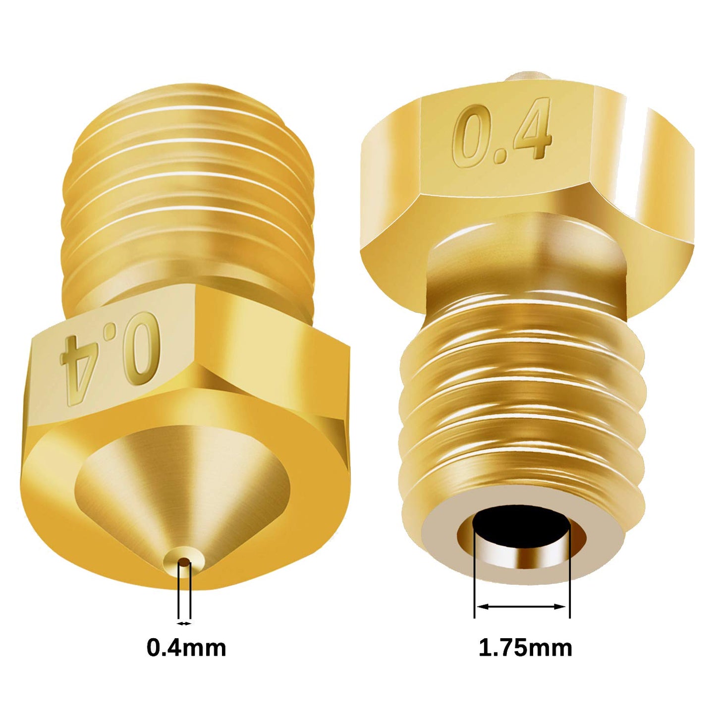 Set duze imprimanta 3D, 30 bucati, 0,2 mm; 0,3 mm; 0,4 mm; 0,6 mm; 0,8 mm; 1,0 mm, din alama, filet M6, pentru filament 1.75 mm, cu tije de curatare, pentru hotend V5, V6