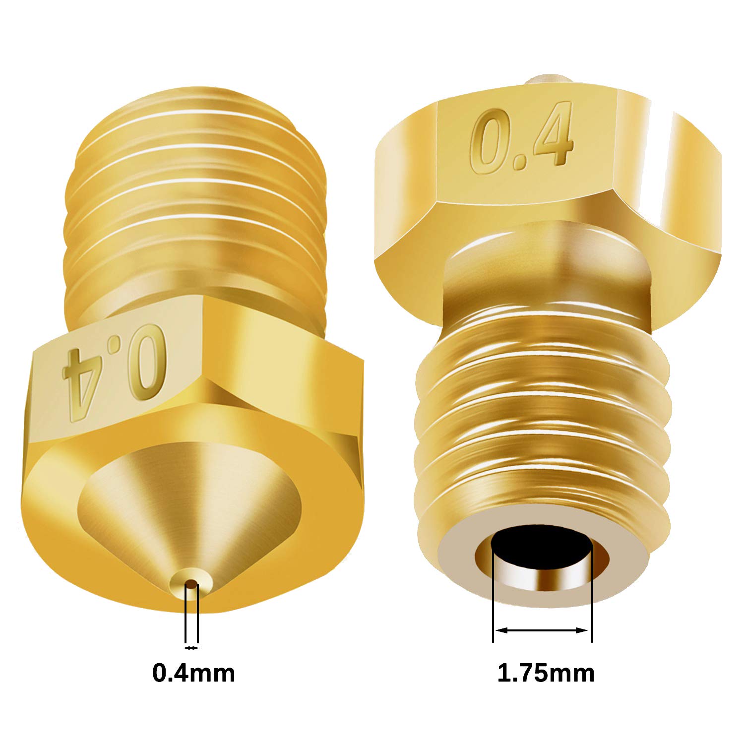 Set duze imprimanta 3D, 30 bucati, 0,2 mm; 0,3 mm; 0,4 mm; 0,6 mm; 0,8 mm; 1,0 mm, din alama, filet M6, pentru filament 1.75 mm, cu tije de curatare, pentru hotend V5, V6