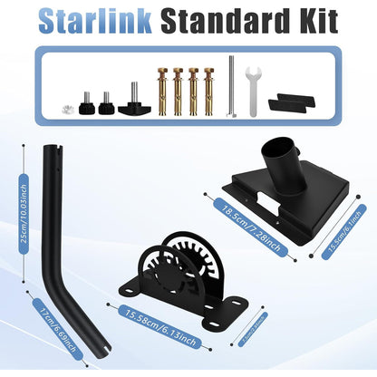 Suport reglabil pentru antena Starlink Gen 3, rotire 360°, cu adaptor pentru teava, kit montare pe perete si acoperis, din metal, negru