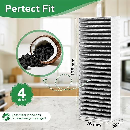 Set 4 filtre pentru hota, carbon activ, cu 5 straturi, 193 x 75 x 35 mm, filtru recirculare de schimb, compatibil Siemens, Bosch, Neff, Gaggenau, Constructa