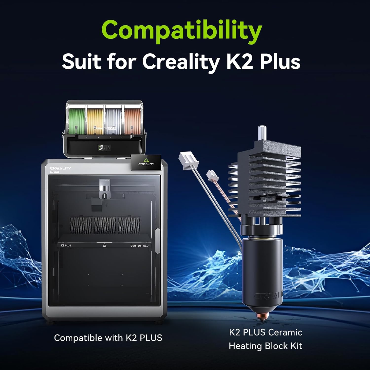 Kit hotend complet pentru imprimanta 3D Creality K2 Plus/K2 Plus Combo, bloc de incalzire ceramic, duze Unicorn cu schimbare rapida, hotend metalic 350 °C