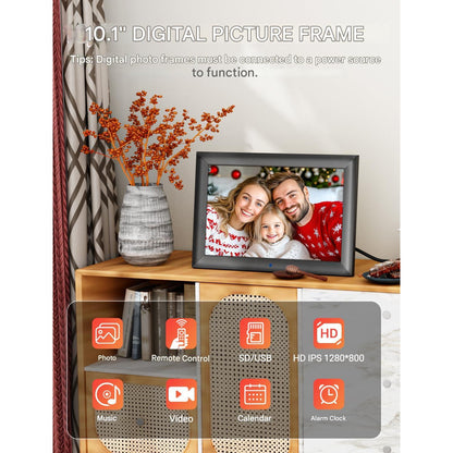 Rama foto digitala de 10, 1 inch, IPS 1280 x 800, fara WiFi, cu telecomanda, suporta USB sau card SD 128 GB, rotire automata, player foto, muzica, video