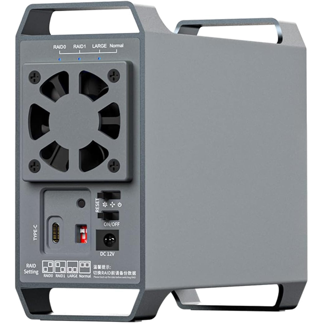 Carcasa rack pentru hard disk SATA 3.5 inch cu 2 sloturi RAID, accepta pana la 36TB, cu ventilator, viteze de pana la 10Gbps, USB cu protocol UASP, din aluminiu, compatibil Windows / Linux / Mac OS