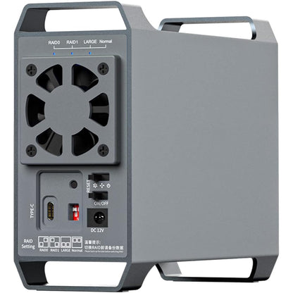 Carcasa rack pentru hard disk SATA 3.5 inch cu 2 sloturi RAID, accepta pana la 36TB, cu ventilator, viteze de pana la 10Gbps, USB cu protocol UASP, din aluminiu, compatibil Windows / Linux / Mac OS