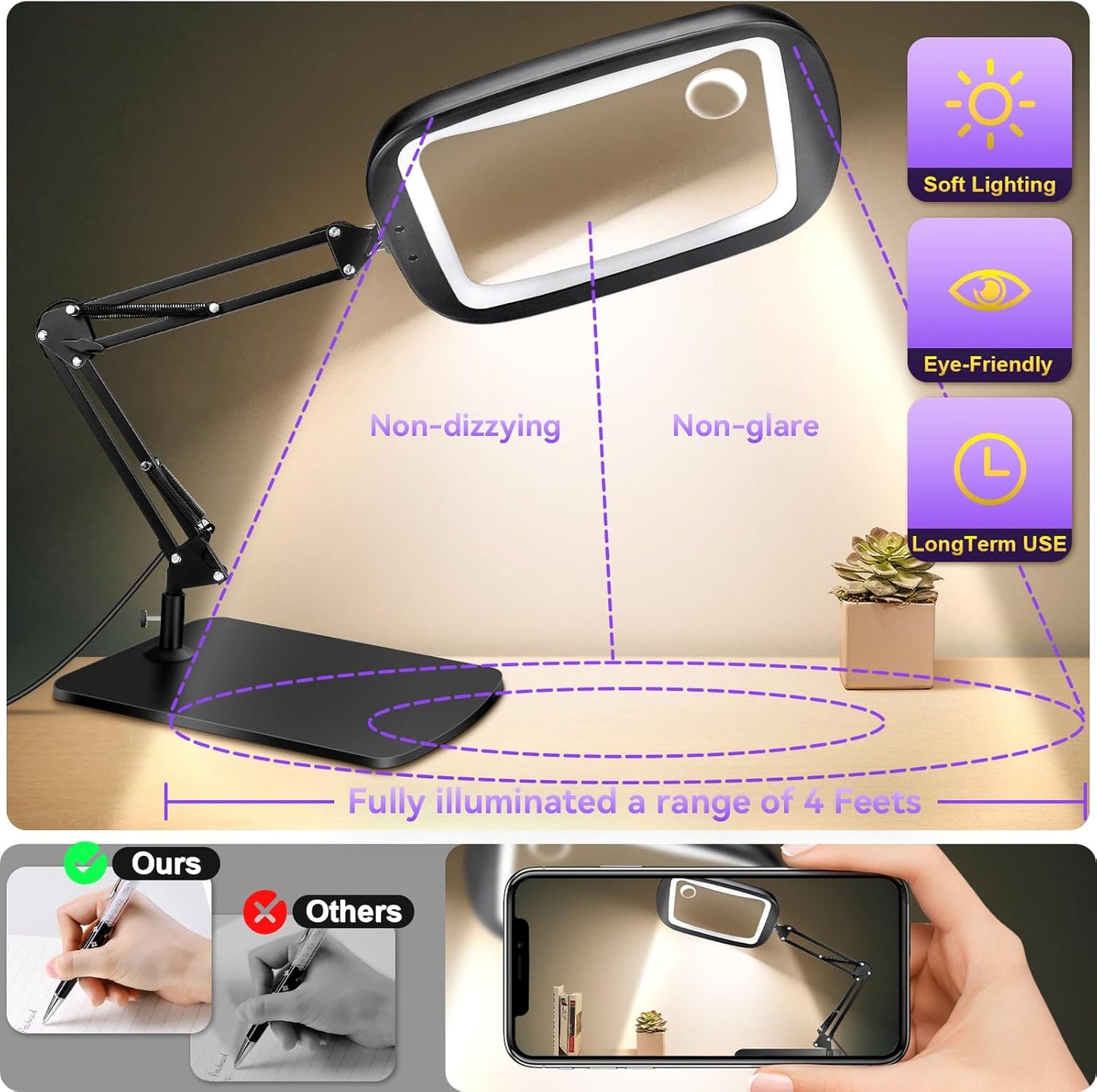 Lupa 30x cu lumina LED si suport, lampa de marire cu 60 LED-uri, 5 moduri de culoare, 4 niveluri de luminozitate, hands-free, pentru citit si lucru de precizie