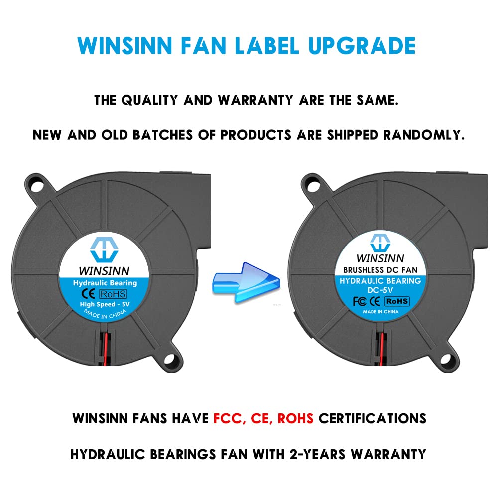 Set 4 ventilator 5V pentru imprimanta 3D, 50 mm, cu rulment hidraulic, Brushless, Racire turbo, conector cu 2 pini, WINSINN 5015