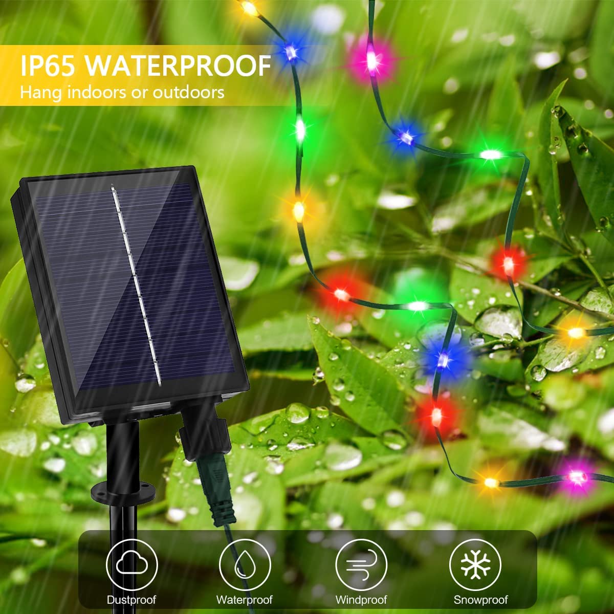 Ghirlanda luminoasa LED de 30 m cu panou solar, cu telecomanda, 8 moduri iluminare, impermeabila IP 65, lumina alba sau colorata, pentru decorare casa, gradina