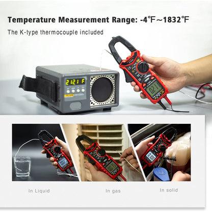 Multimetru digital tip cleste (cleste ampermetric), 6-600 V AC/DC, 6000 counts, NCV, True RMS, clampmetru cu functie hold, masurare tensiune, continuitate, rezistenta, frecventa, temperatura, Kaiweets HT206B