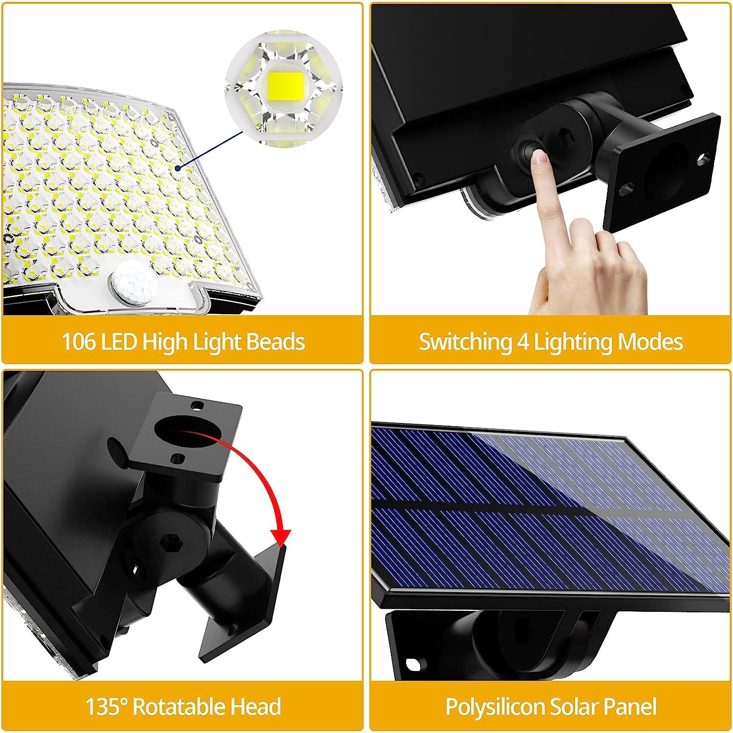 Set de 2 lampa solara LED cu panou solar, 6500K, 650 LM, unghi iluminare de 180°, 188 LED-uri, senzor de miscare, impermeabila IP65, cu telecomanda, cablu de 5 m, acumulator 2000 mAh, Clasa de energie A