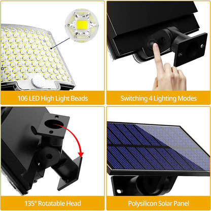 Set de 2 lampa solara LED cu panou solar, 6500K, 650 LM, unghi iluminare de 180°, 188 LED-uri, senzor de miscare, impermeabila IP65, cu telecomanda, cablu de 5 m, acumulator 2000 mAh, Clasa de energie A