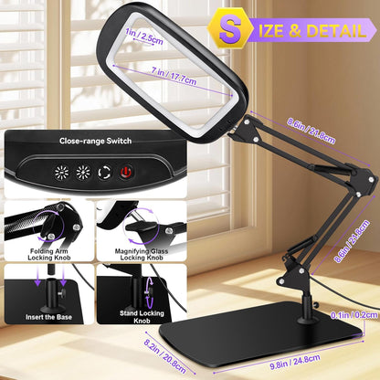 Lupa 30x cu lumina LED si suport, lampa de marire cu 60 LED-uri, 5 moduri de culoare, 4 niveluri de luminozitate, hands-free, pentru citit si lucru de precizie