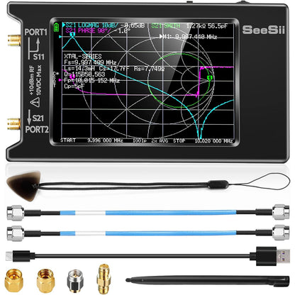 Analizor de retea vectoriala Seesii LiteVNA, banda 50 kHz–6,3 GHz, Slot MicroSD, masurare Smith Chart S, SWR, parametri HF/VHF/UHF, cu touchscreen de 4 inch, intarziere faza, instrument profesionist pentru radioamatori si inginerie RF