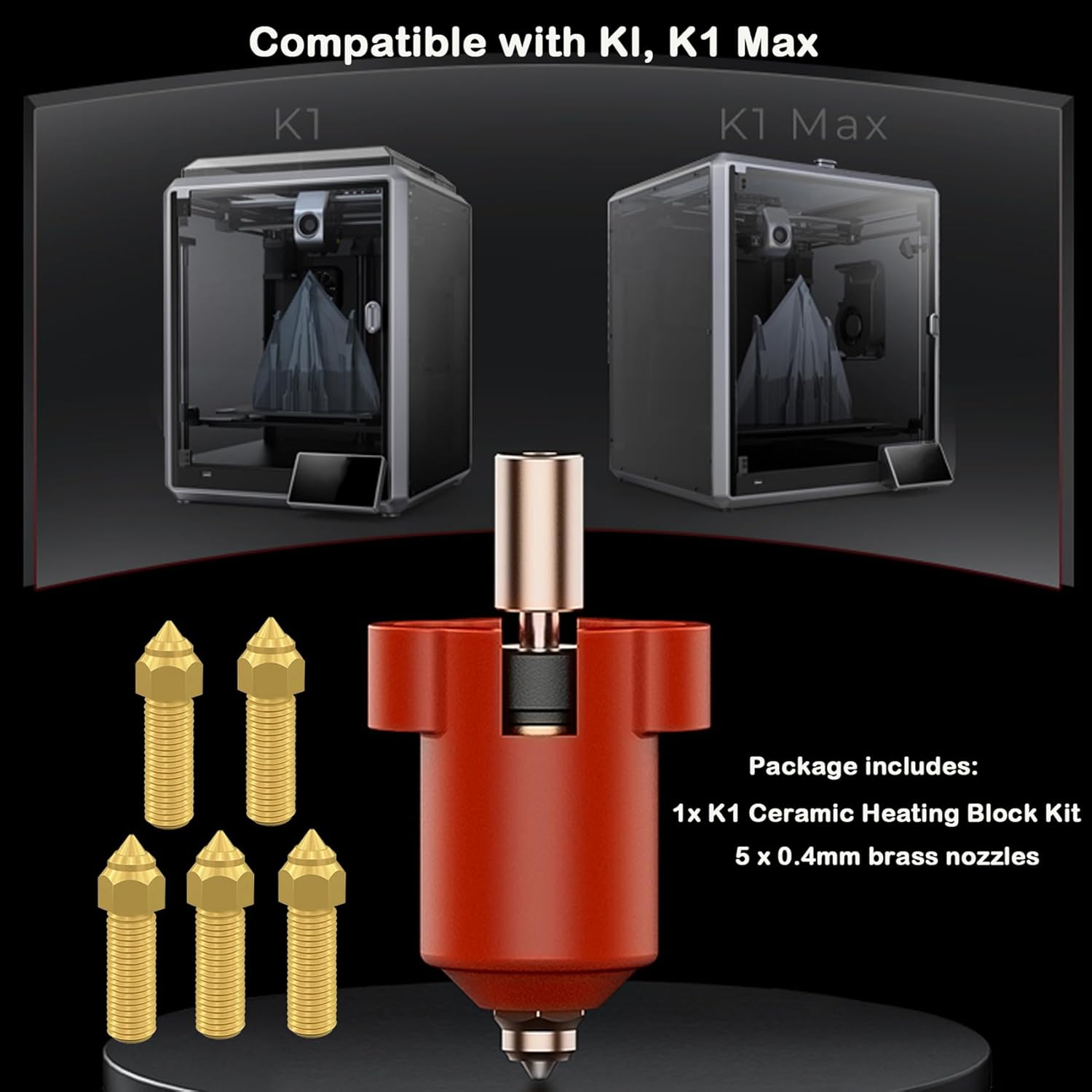 Cap de printare, hotend pentru imprimanta 3D Creality K1/K1 Max, bloc de incalzire cu tub din aliaj din titan, 300°C, cu 5 duze de 0, 4 mm