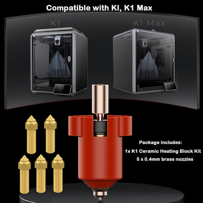 Cap de printare, hotend pentru imprimanta 3D Creality K1/K1 Max, bloc de incalzire cu tub din aliaj din titan, 300°C, cu 5 duze de 0, 4 mm