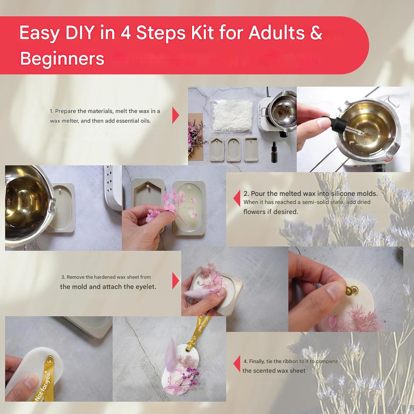Set creativ ceara parfumata AIFIZO – kit cu 3 forme, flori uscate si ulei esential, cadou aromat pentru casa
