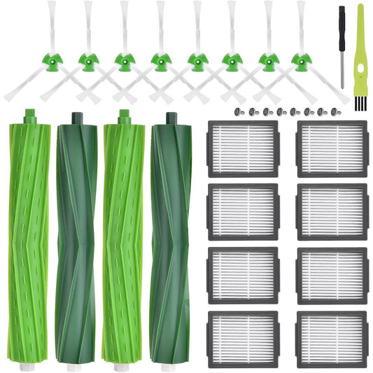 Set accesorii compatibile iRobot Roomba seria e/i/j (i7, i7+, j7, j7+, i3, i4, i6, i8, E5, E6), 18 piese - perii cauciuc, filtre HEPA, perii laterale, kit complet