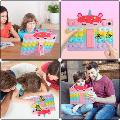 Husa pentru Samsung Galaxy Tab A8 10.5 inch SM-X200/X205/X207, 2021, cu Push Pop Fidget, din silicon, lavabila, cu curea ajustabila si suport, pentru copii, multicolora
