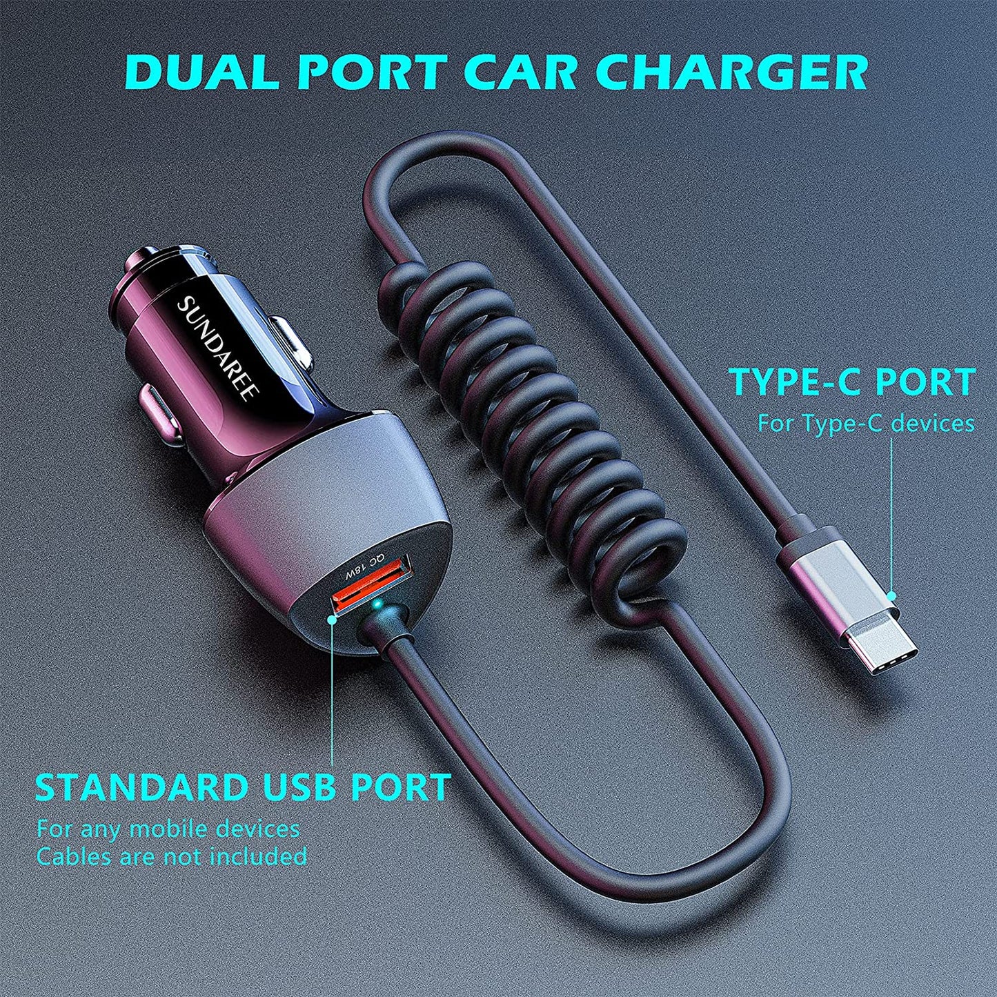 Incarcator auto fast charge 51W 12V~24V, PD&QC&PPS, cu cablu USB C 180 cm integrat, pentru iPhone 13/Xiaomi redmi Note 11/11s/Samsung/Huawei, Android, IOS