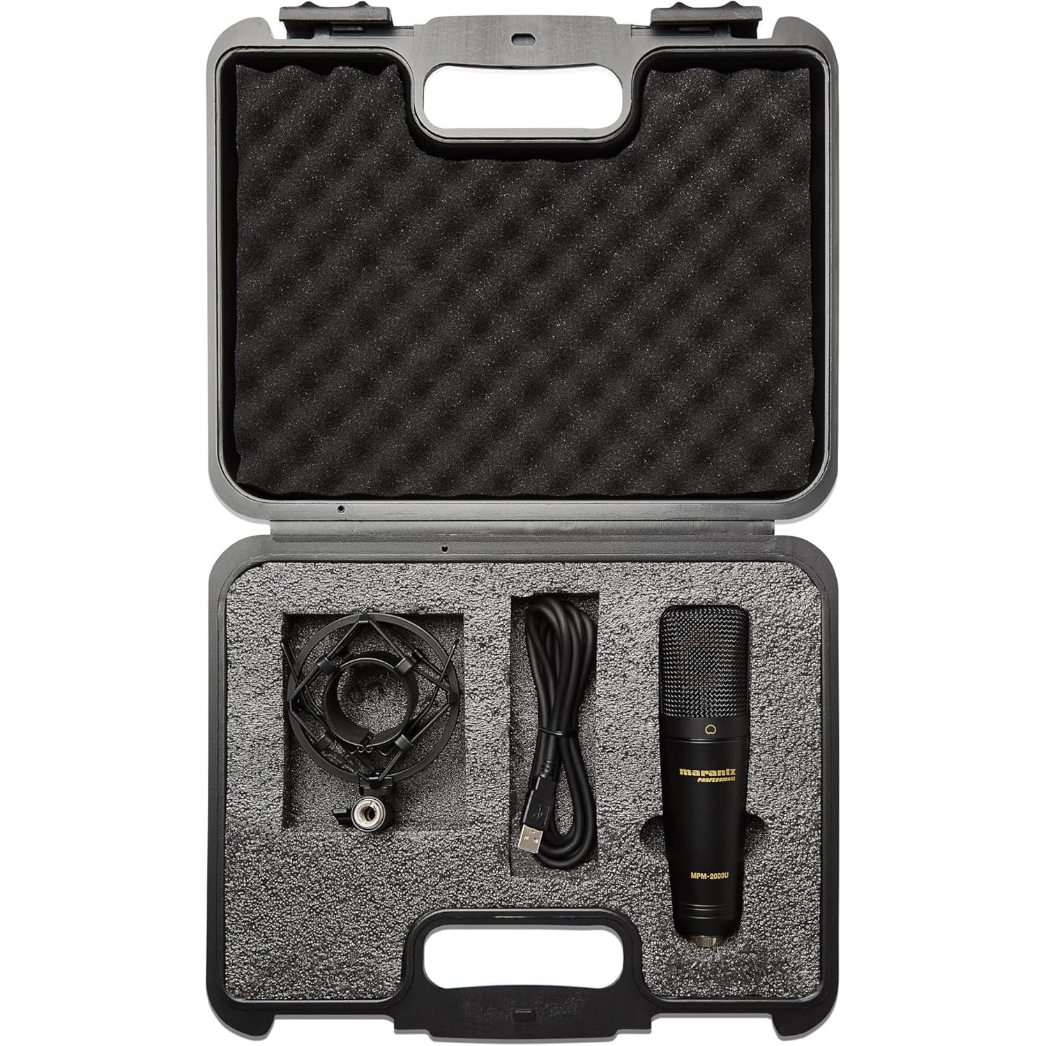 Microfon USB Marantz Professional MPM-2000U cu diafragma mare, calitate audio de studio, ideal pentru inregistrari profesionale, podcasturi, Streaming Twitch, YouTube, voce si instrumente acustice, include suport antisoc, cablu USB si geanta de transport