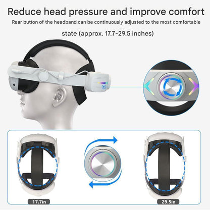 Curea de cap, strap pentru Meta Quest 3 cu acumulator 8000 mAh, lumini LED RGB, reglabil, cu husa controler si accesorii VR