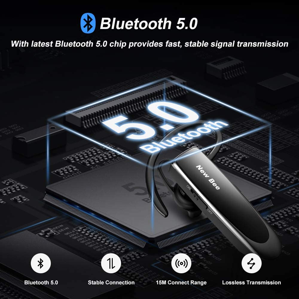 Casca New Bee Bluetooth V5.0 , Handsfree , wireless , Reincarcabile , Stereo , Negru