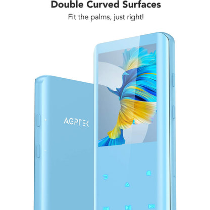 MP3 Player 32 Gb cu Bluetooth 5.0, sunet HiFi, ecran curbat de 2.4 inch, butoane tactile, radio FM, inregistrare, cu difuzor, suporta card pana la 128 Gb, albastru