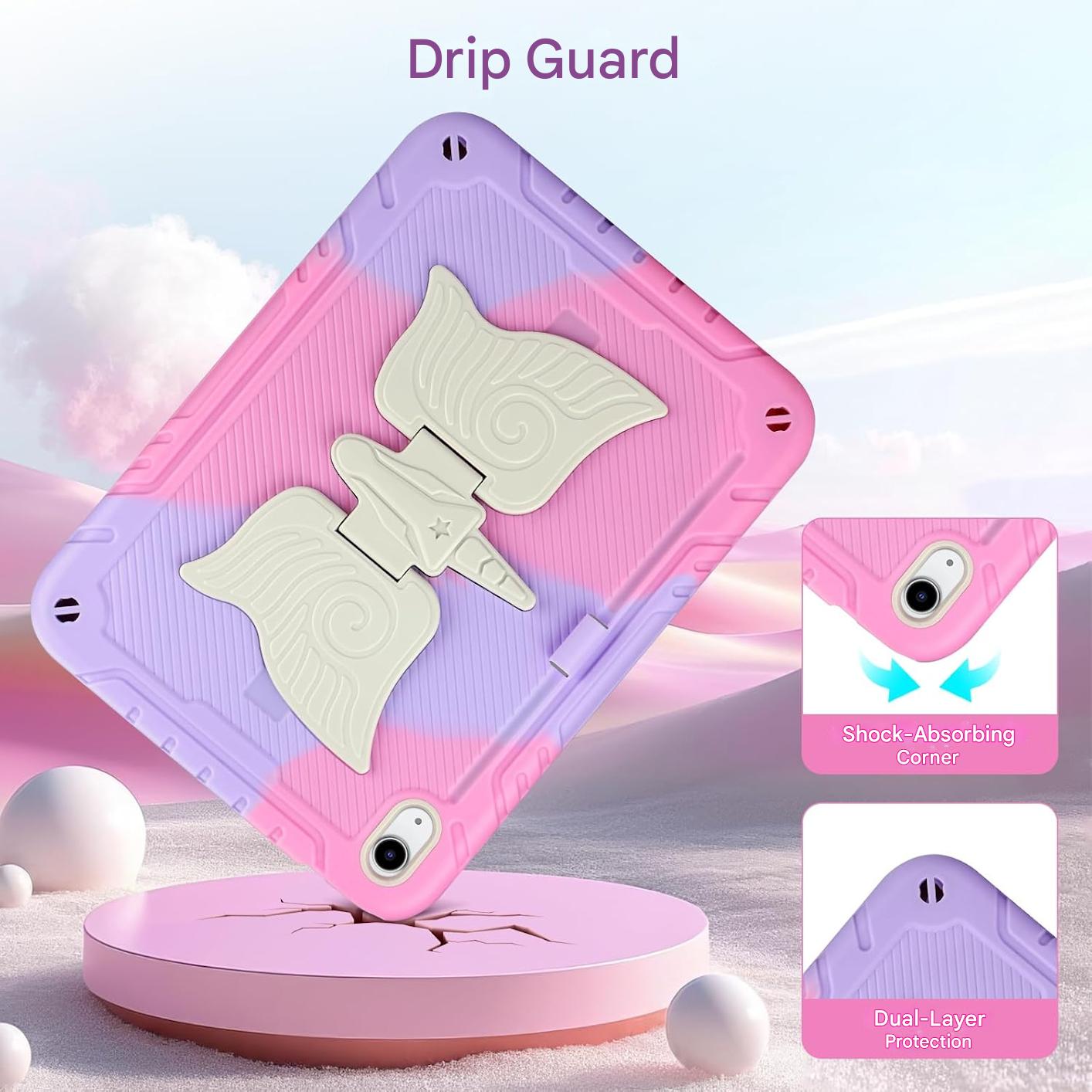 Husa pentru iPad (A16) a 11-a generatie de 11 inch 2025, iPad a 10-a generatie de 10,9 inch 2022 pentru copii, cu protectie pentru ecran, curea de umar, suport unicorn pentru creio - roz