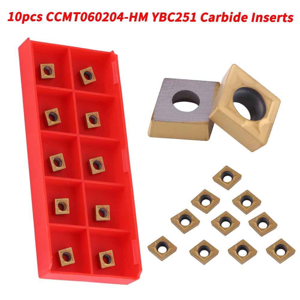 Set 10 placute amovibile pentru strunjire, insertie de carbura, CNC, CCMT060204-HM YBC251, accesorii strung, cu cutie