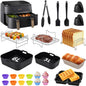 Set 23 accesorii pentru friteuza cu aer cald Philips Airfryer Dual Basket 3000/5000, cu tavi de silicon, forme de prajituri, 2 gratare, forma de vafe, suport paine, clesti