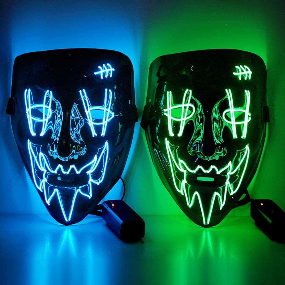 Set 2 Masti Purge Halloween cu led , cu fir electroluminescent de neon , masca purge horror luminoasa , carnaval , craciun
