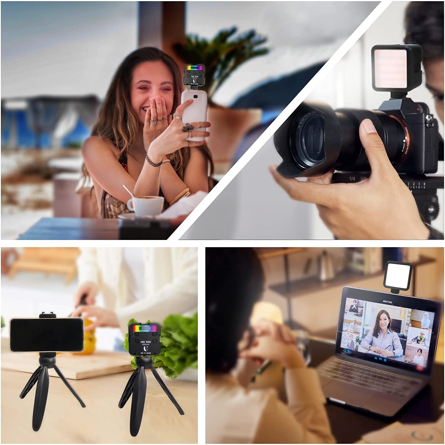 Lumina LED RGB foto-video, reglabila 2500-9000 K, magnetica, cu baterie 2000 mAh, cu filet 1/4 si Cold Shoe Mount, pentru smartphone, GoPro, DSLR